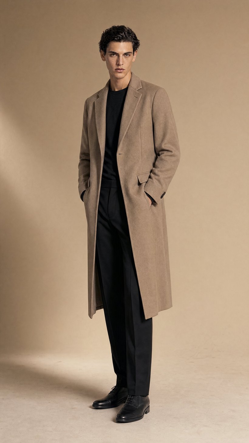 Slim Camel Wool Overcoat — Camel wool