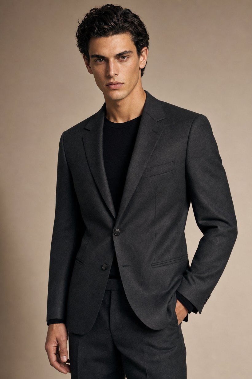Slim Charcoal Wool Suit — front styling