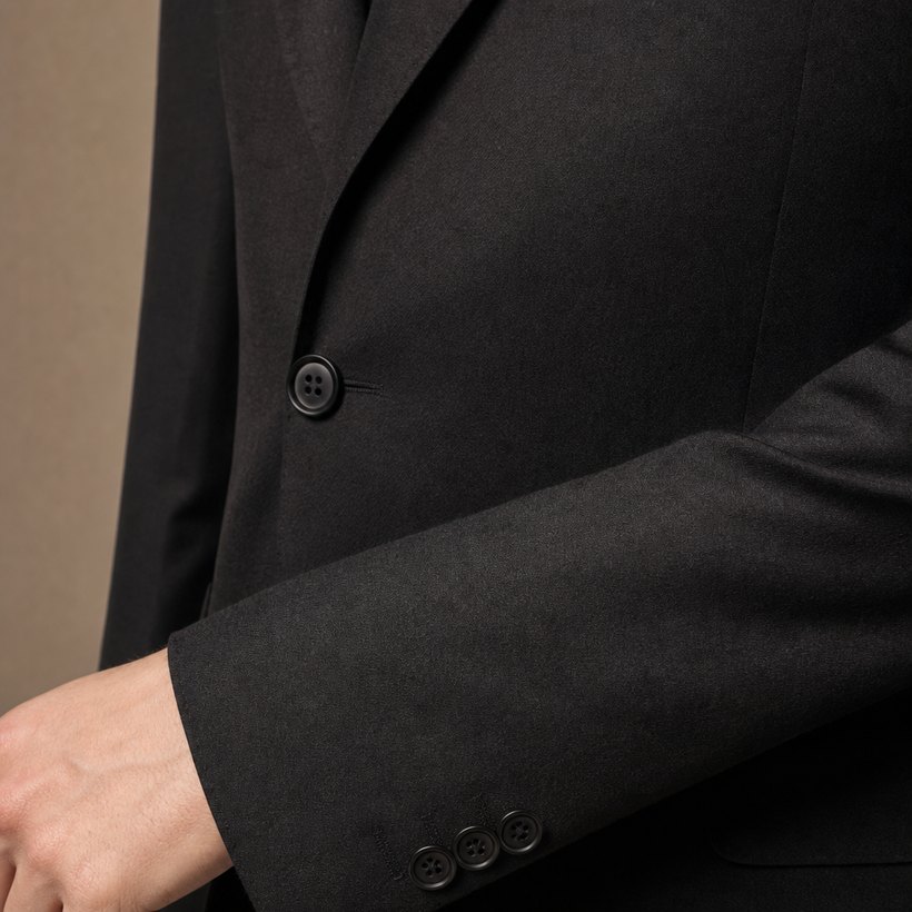 Slim Charcoal Wool Suit — fabric close-up