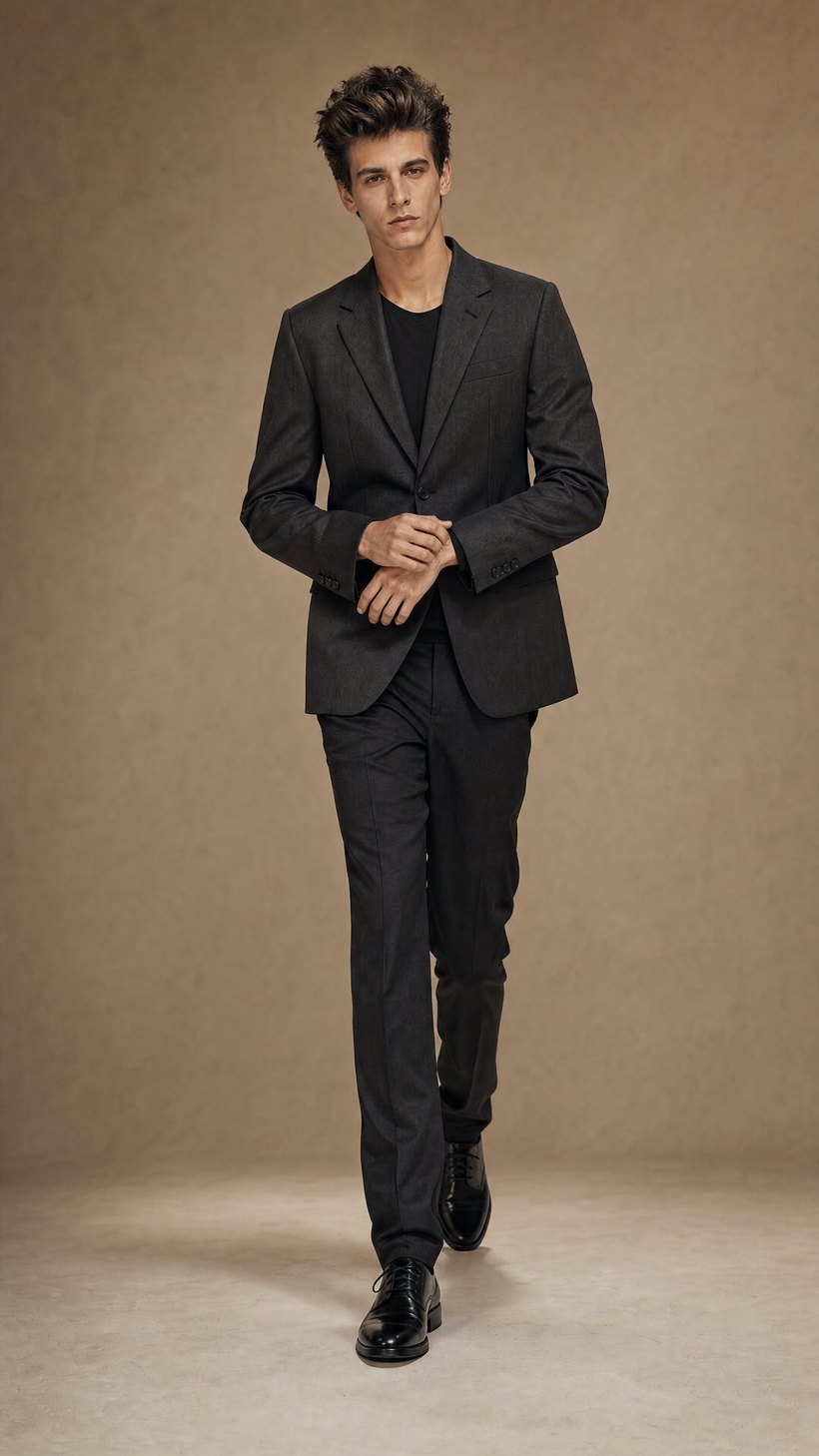 Slim Charcoal Wool Suit — construction detail