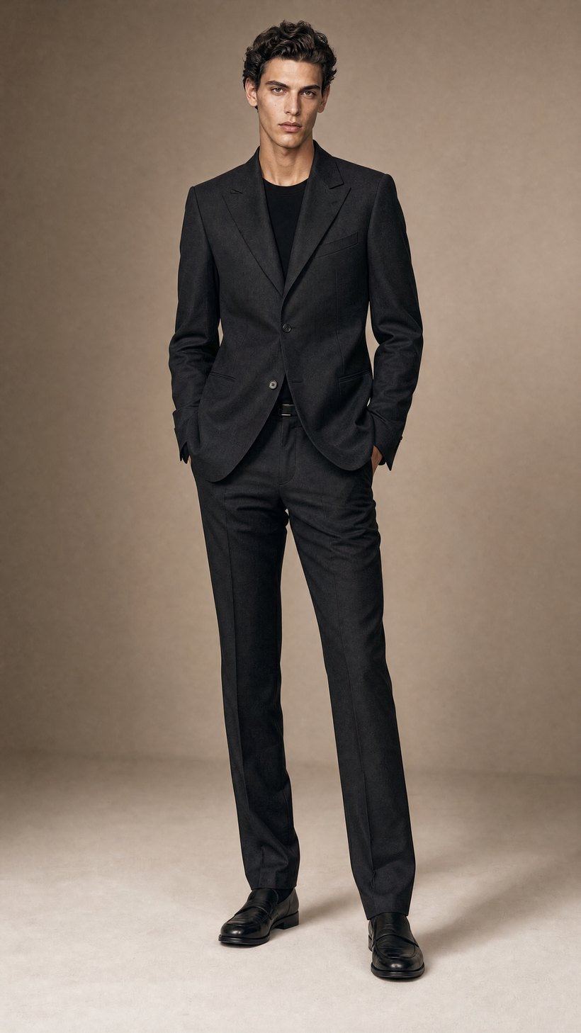 Slim Charcoal Wool Suit — Biella wool