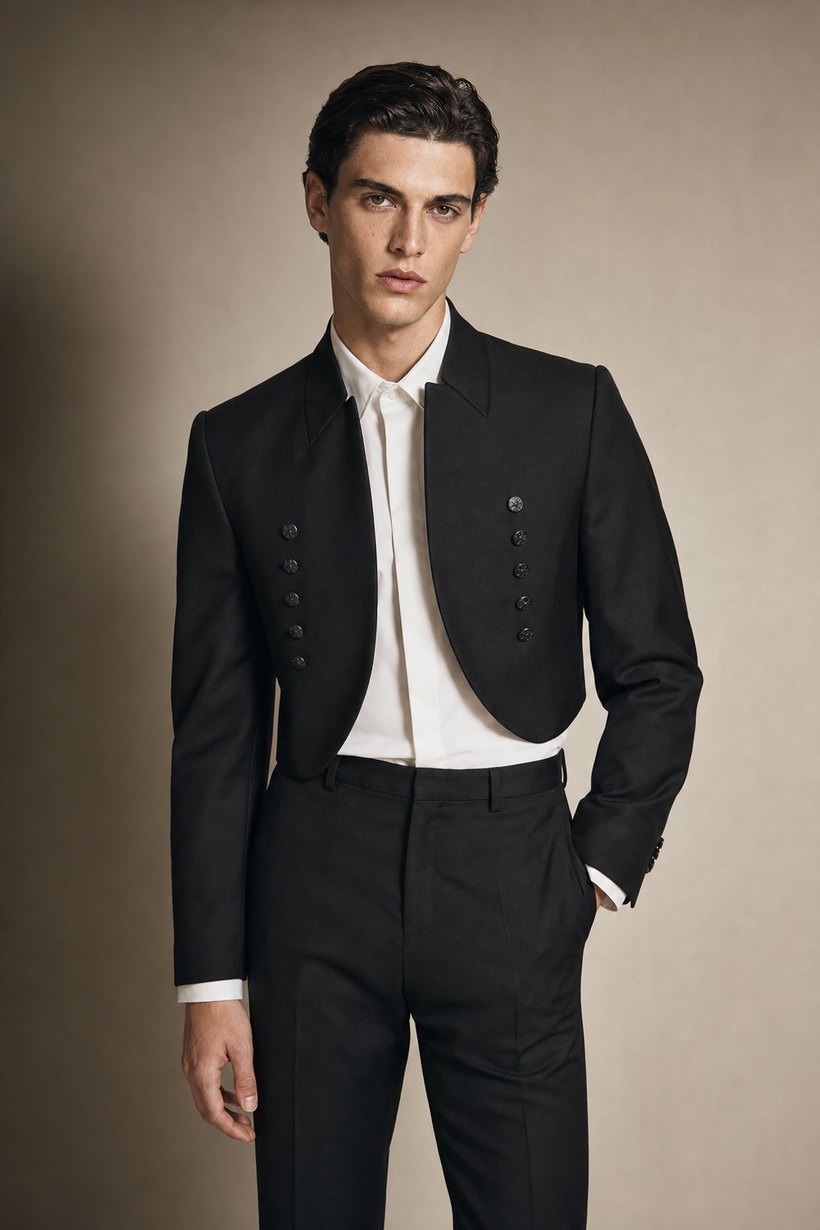 Slim Narrow-Lapel Black Blazer — front styling