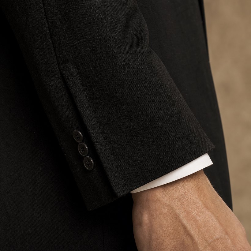 Slim Narrow-Lapel Black Blazer — fabric close-up