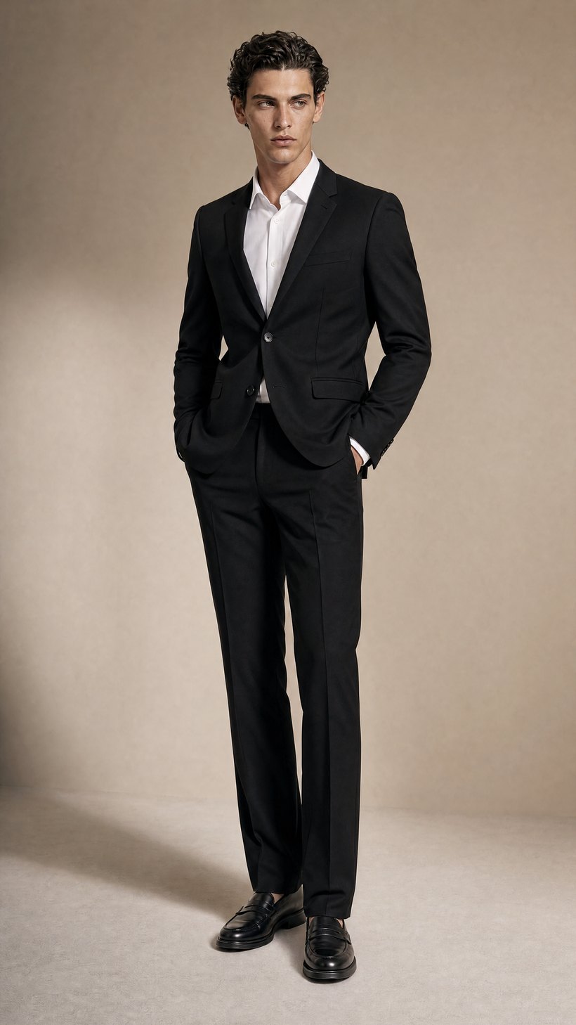 Slim Narrow-Lapel Black Blazer — Biella wool