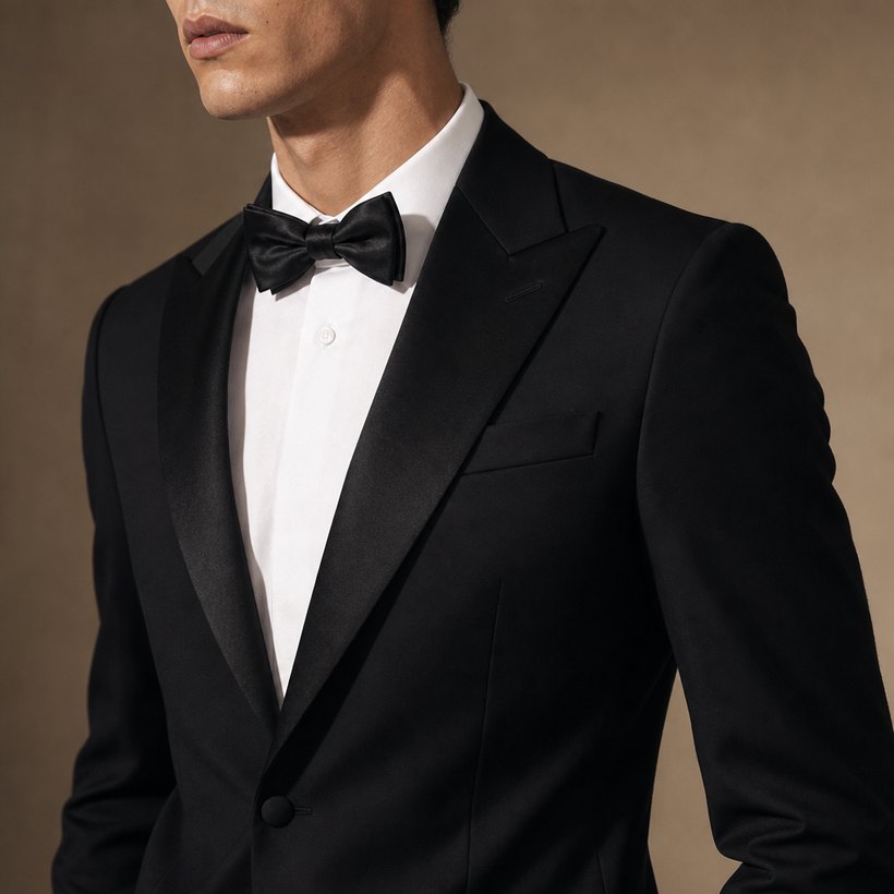 Slim Peak-Lapel Tuxedo Dinner Jacket — lapel and collar detail