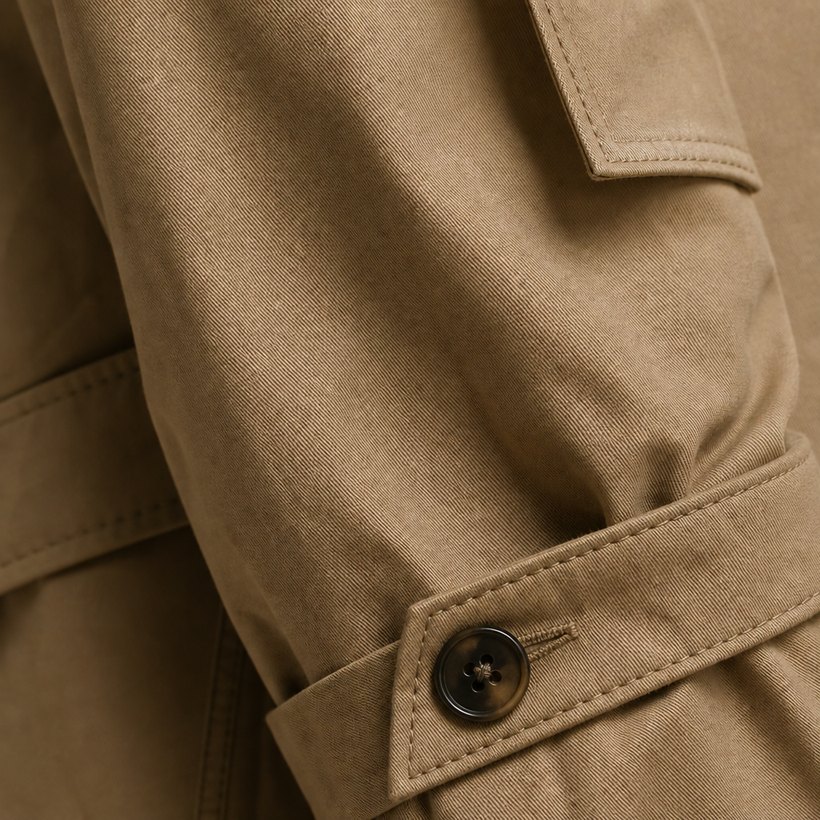 Tan Double-Breasted Trench Coat — fabric close-up