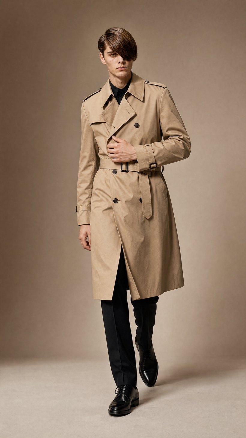 Tan Double-Breasted Trench Coat — construction detail