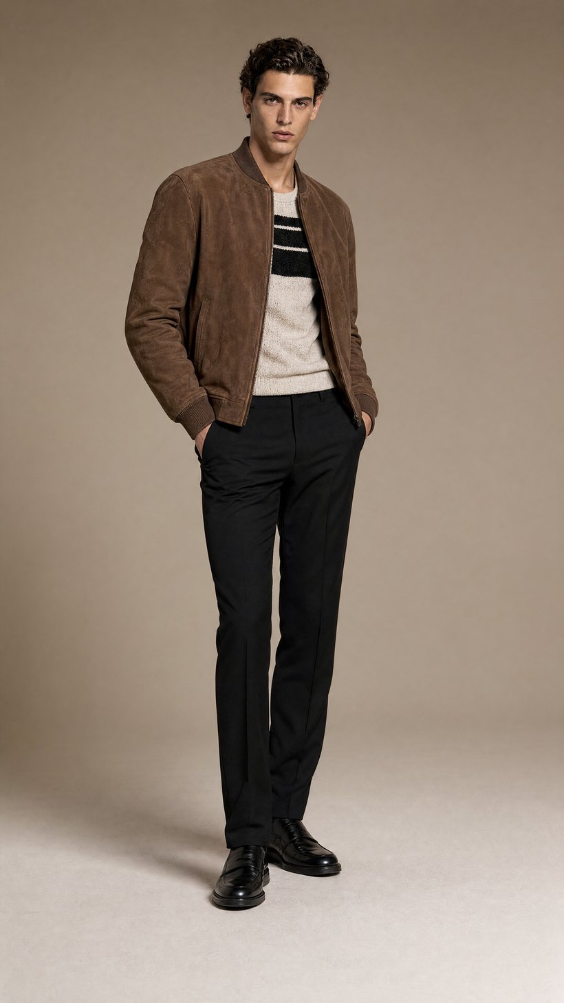 Tobacco Suede Leather Bomber — Tobacco suede leather