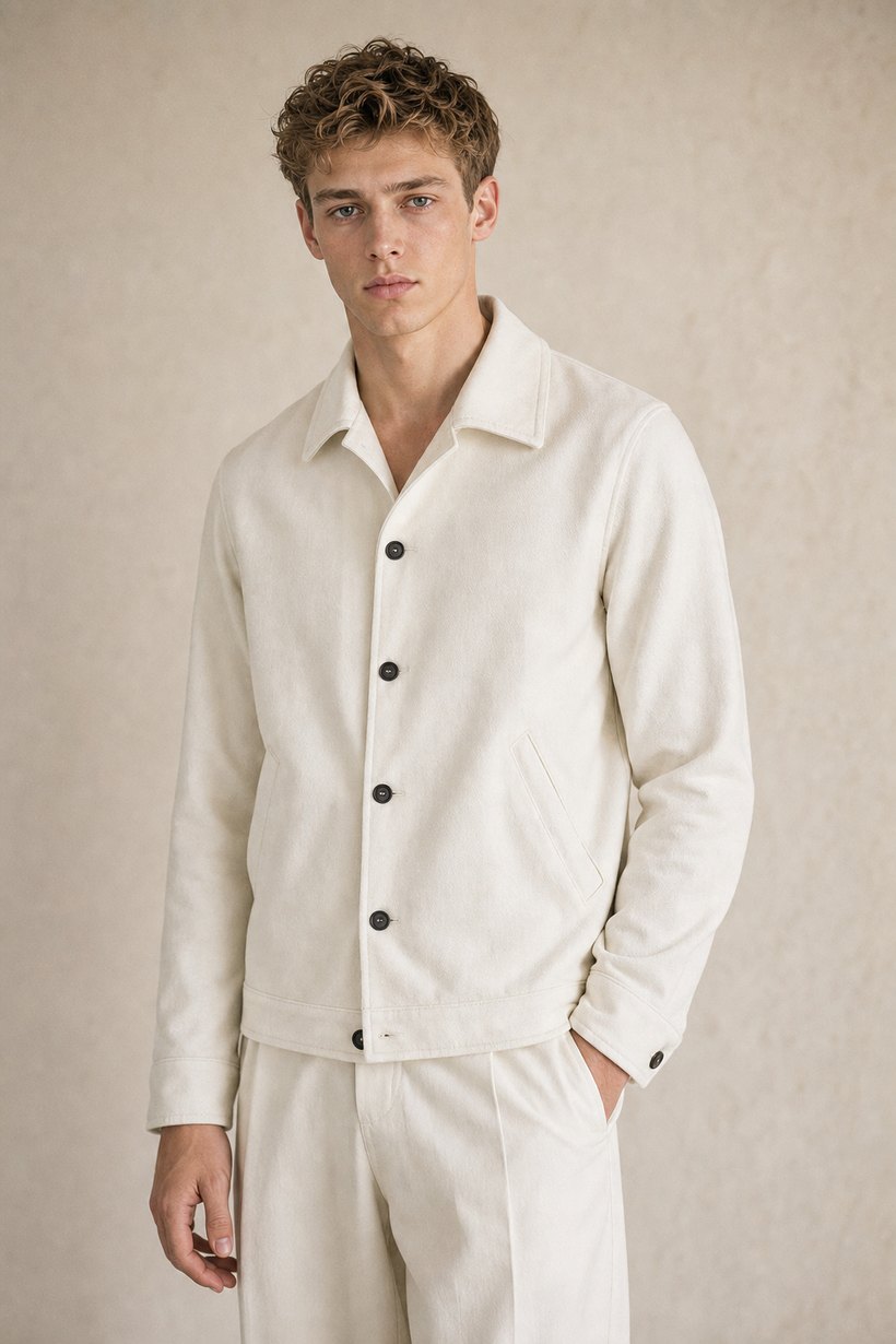 White Cotton Blazer — lapel and collar detail