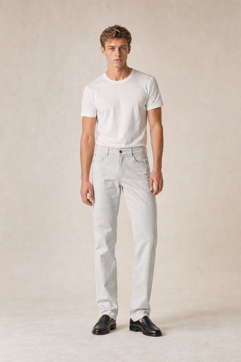 White Cotton-Polyester Trousers — Cotton-Polyester