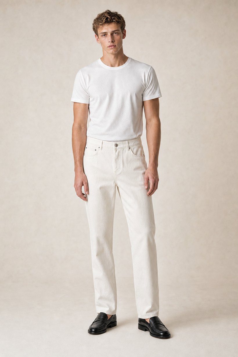 White Cotton-Polyester Trousers — Cotton-Polyester