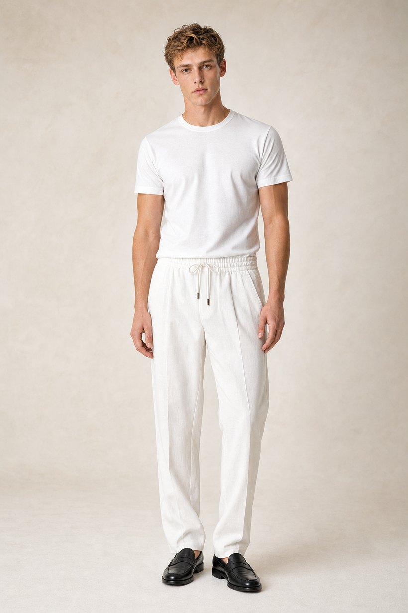 White Hemp-Cotton Trousers — front styling