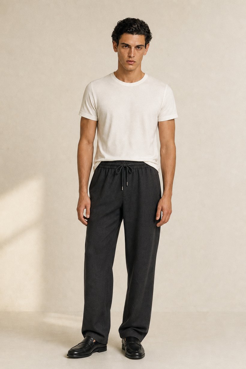 White Hemp-Cotton Trousers — lapel and collar detail