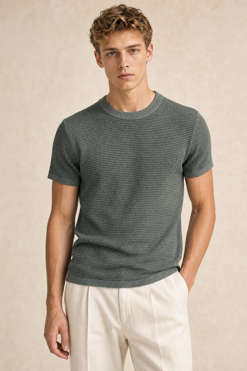 White Linen-Lyocell T-Shirt — front styling