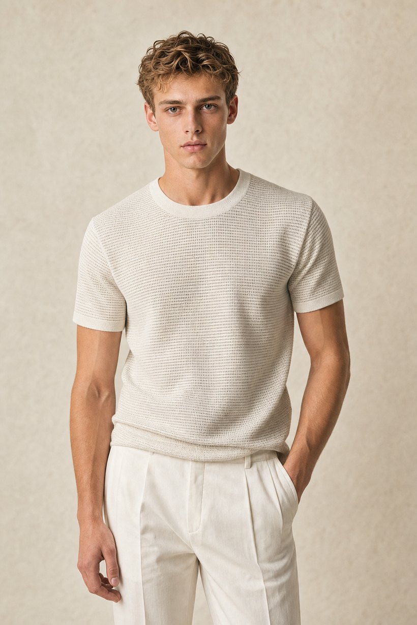 White Linen-Lyocell T-Shirt — Linen-Lyocell