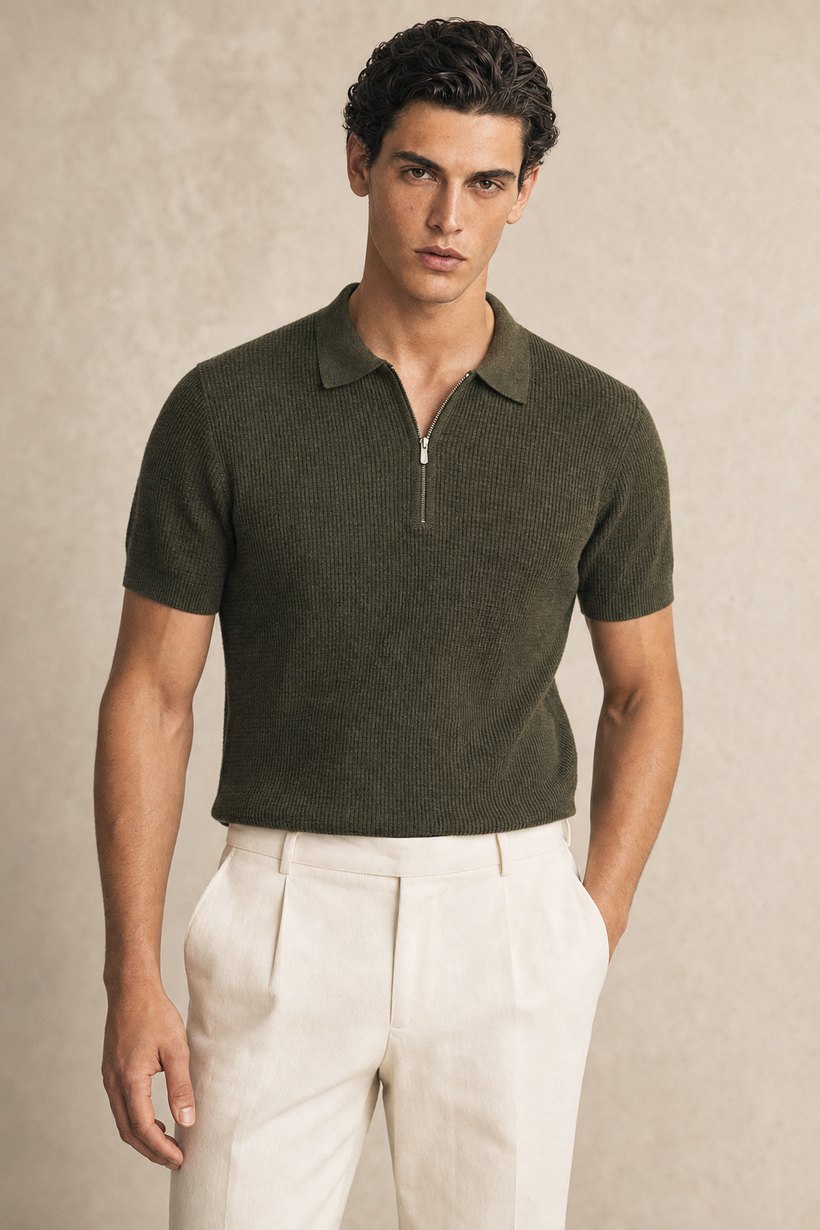 White Linen-Lyocell T-Shirt — front styling