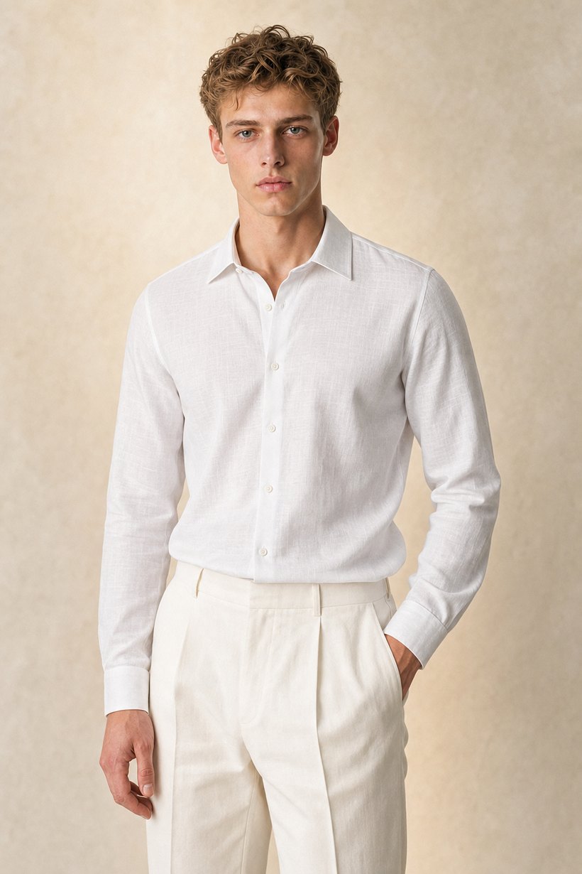 White Linen-Tencel Shirt — front styling