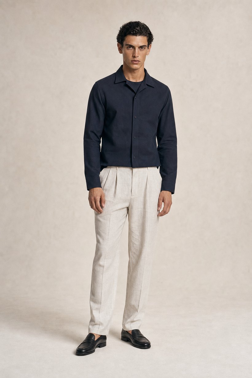 White Linen-Tencel Trousers — fabric close-up