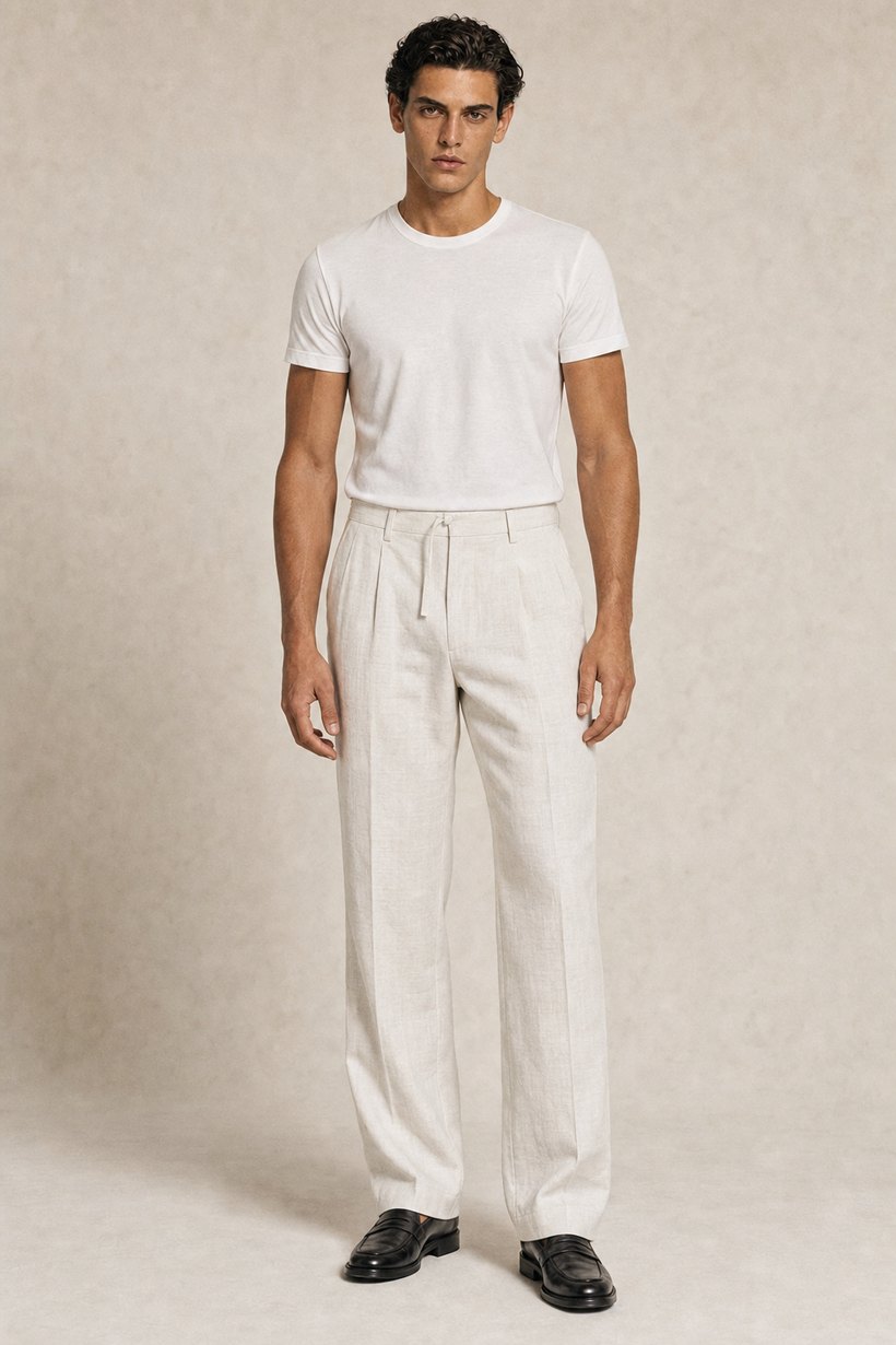 White Linen-Tencel Trousers — Linen-Tencel