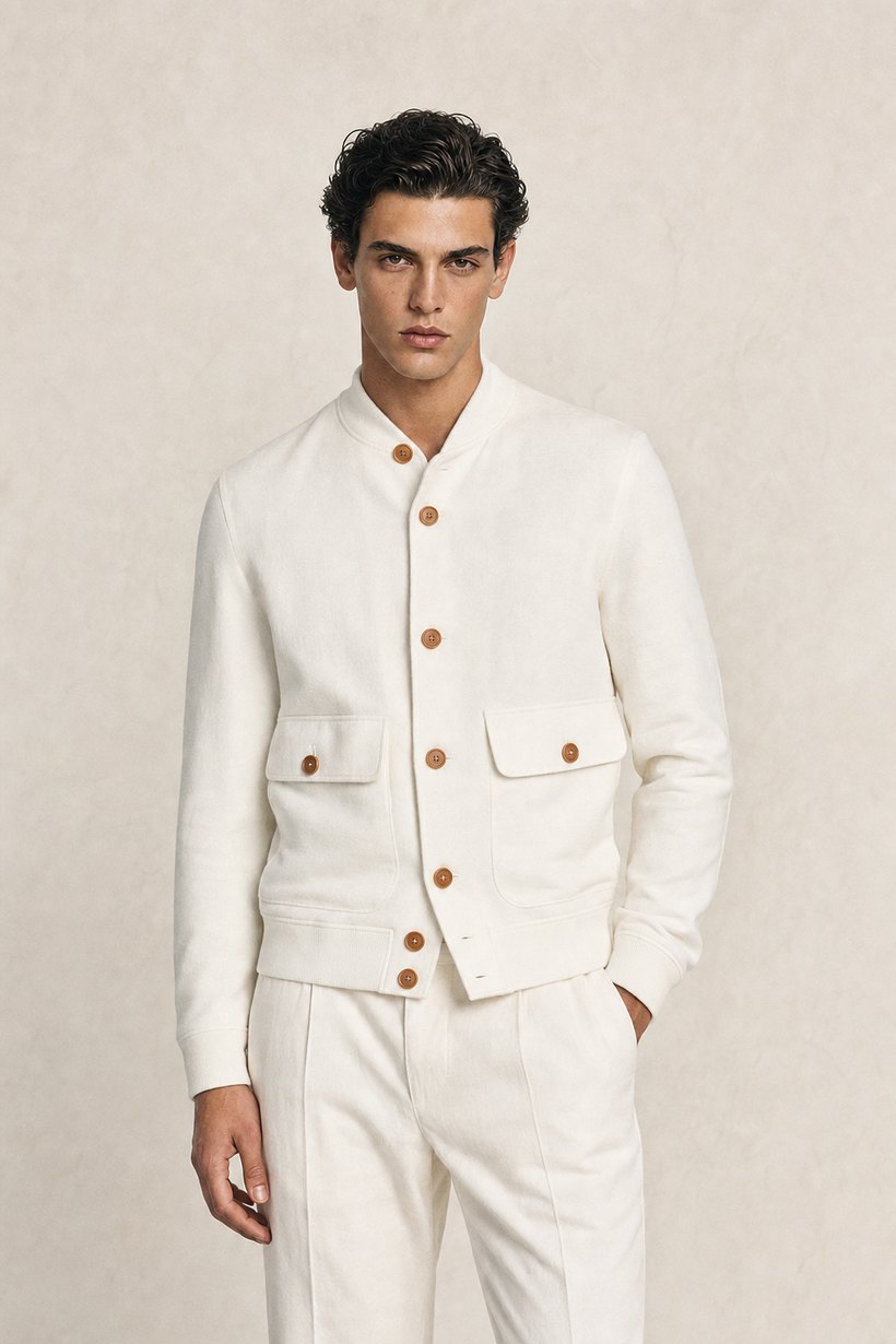 White Tencel-Cotton Bomber Jacket — Tencel-Cotton