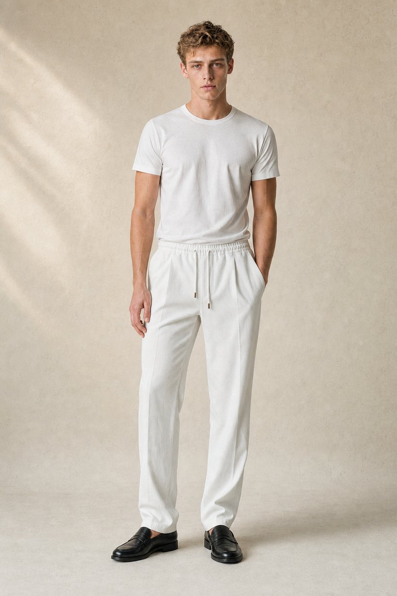 White Wool Blend Trousers — Wool Blend