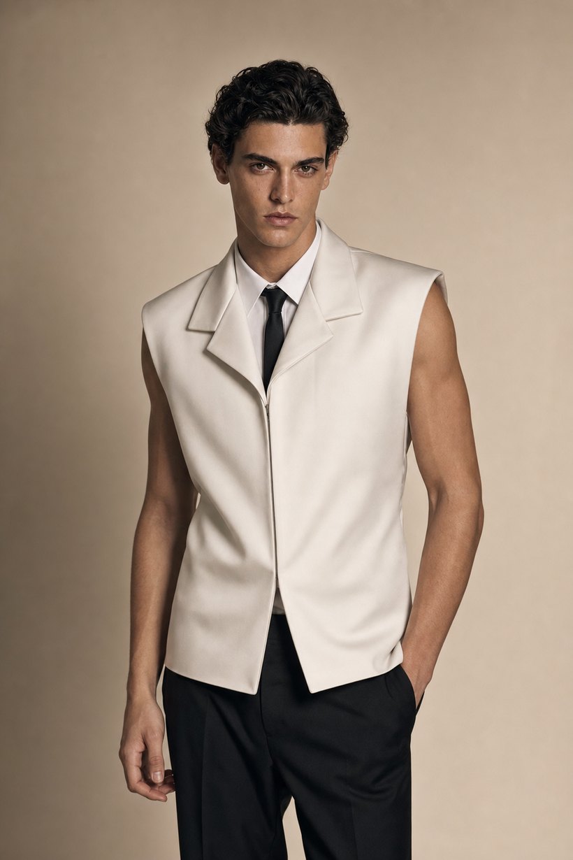 White Zip-Front Structured Blazer — front styling